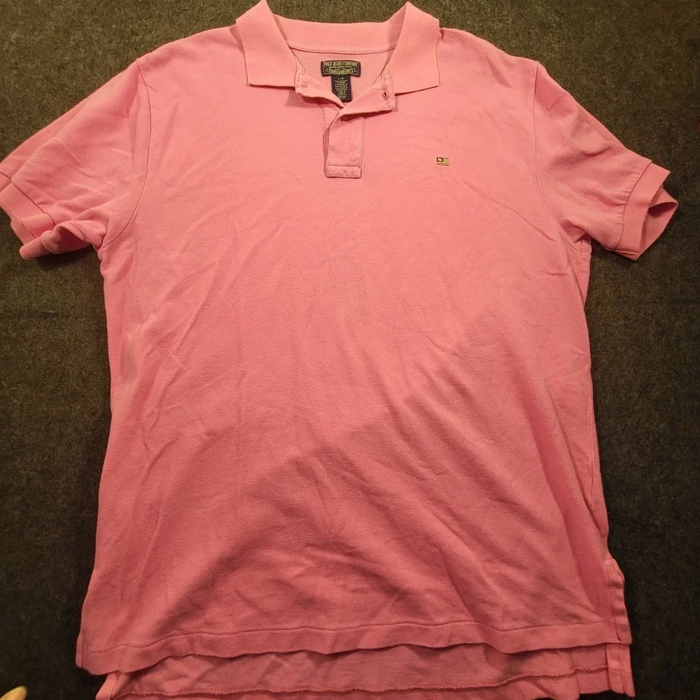 Ralph Lauren Polo Jeans Company Men's Polo Shirt Flag Logo Pink Large